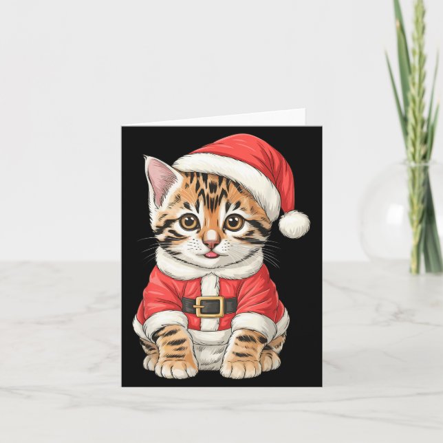 Cartão Cute Christmas Bengal Cat Santa  (Frente)