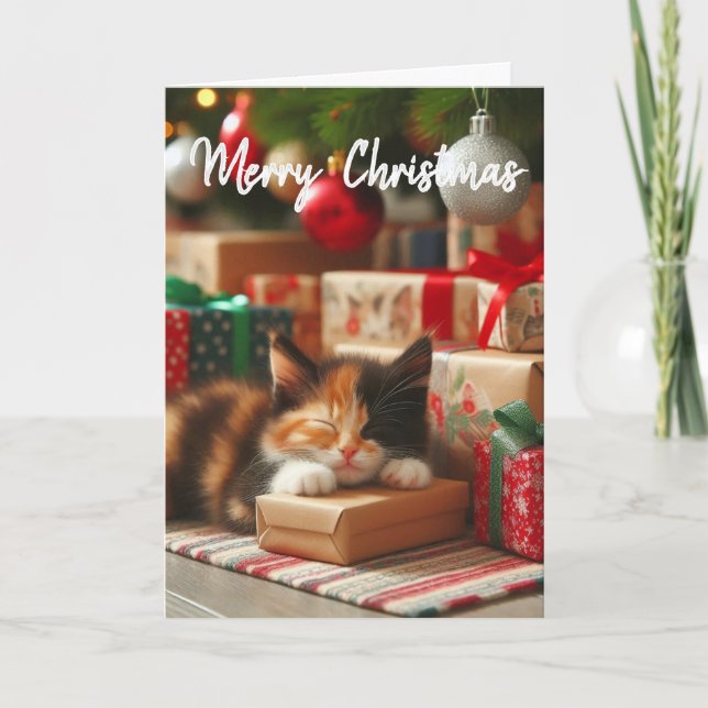 Cartão Cute Christmas Calico Kitten Holiday Greeting  (Frente)
