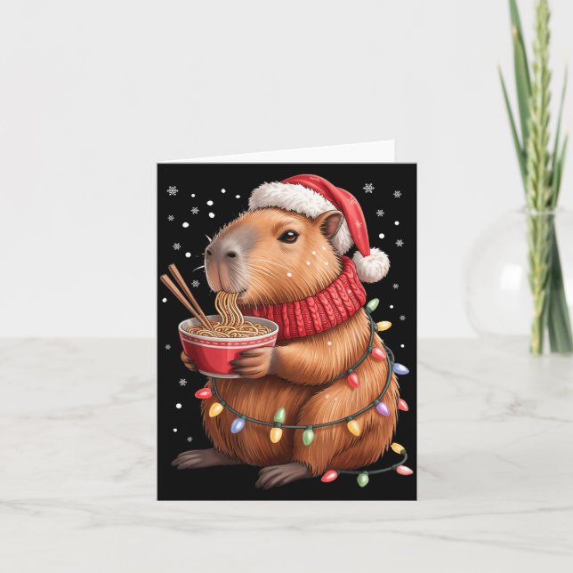 Cartão Cute Christmas Capybara With Ramen Bowl Holiday Te (Frente)