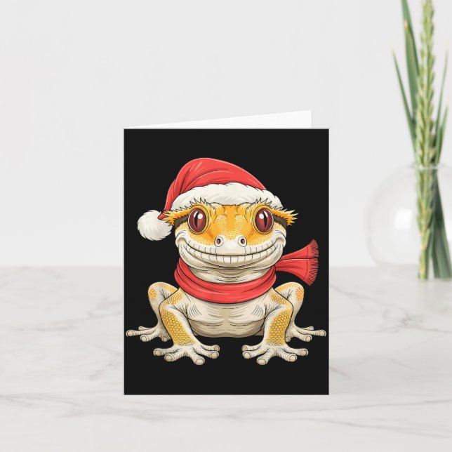 Cartão Cute Christmas Crested Gecko Santa  (Frente)