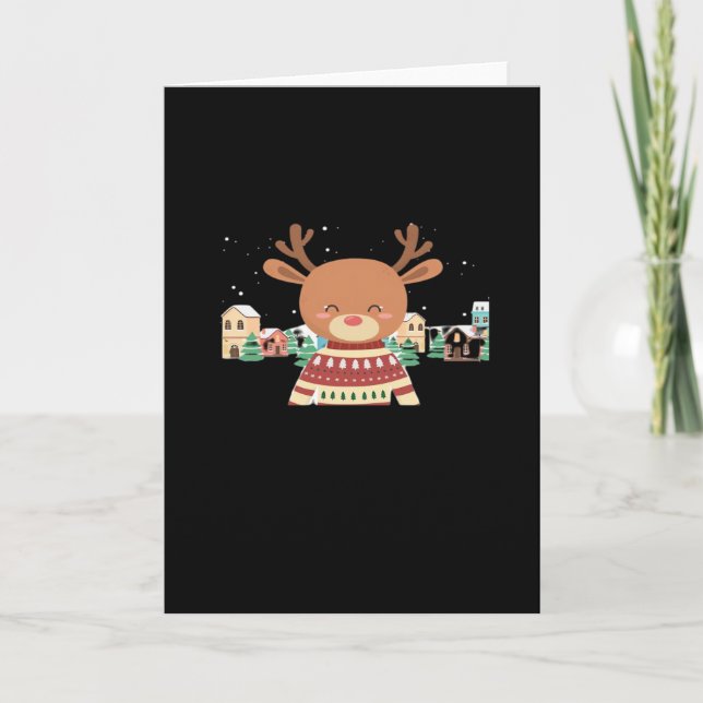 Cartão Cute Christmas Deer Minimal Design (Frente)