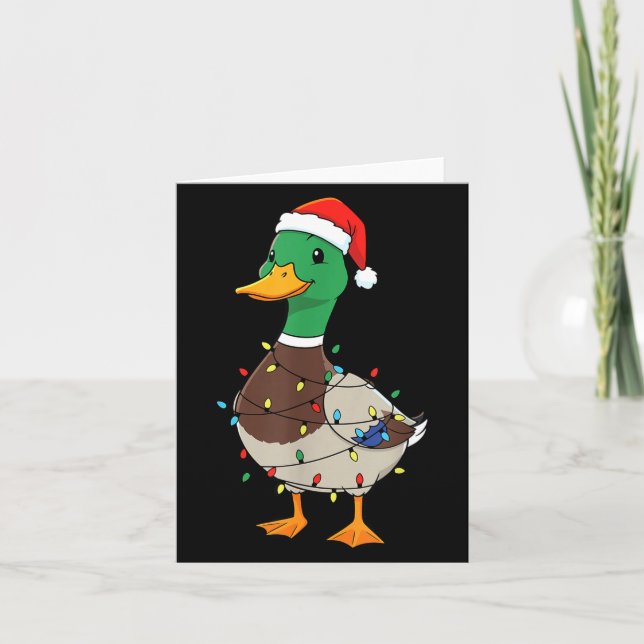 Cartão Cute Christmas Duck Mallard With Xmas Lights  (Frente)