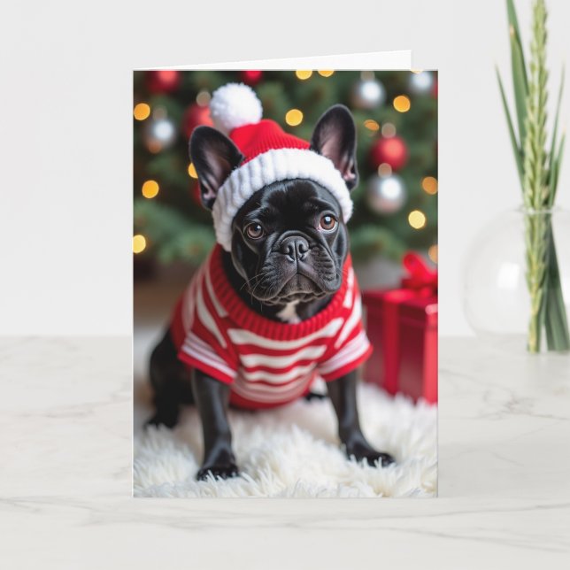 Cartão Cute Christmas French Bulldog Card (Frente)