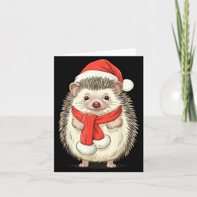 Cartão Cute Christmas Hedgehog Santa  (Frente)