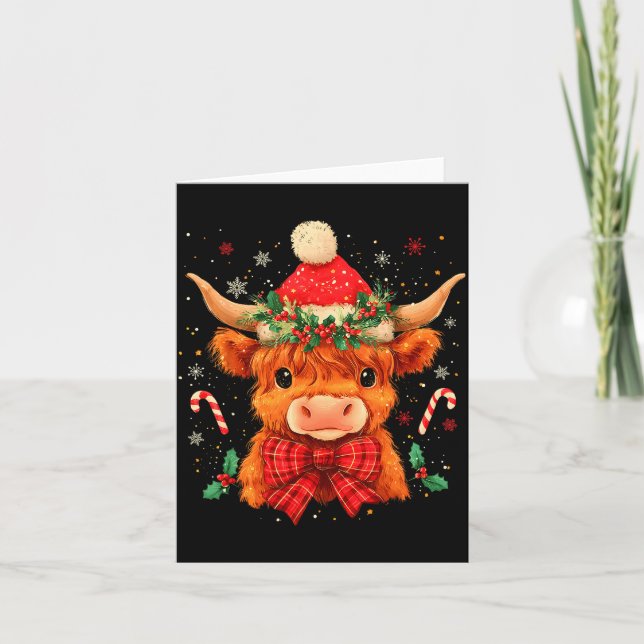 Cartão Cute Christmas Highland Cow Mooey Xmas Heifer Sant (Frente)