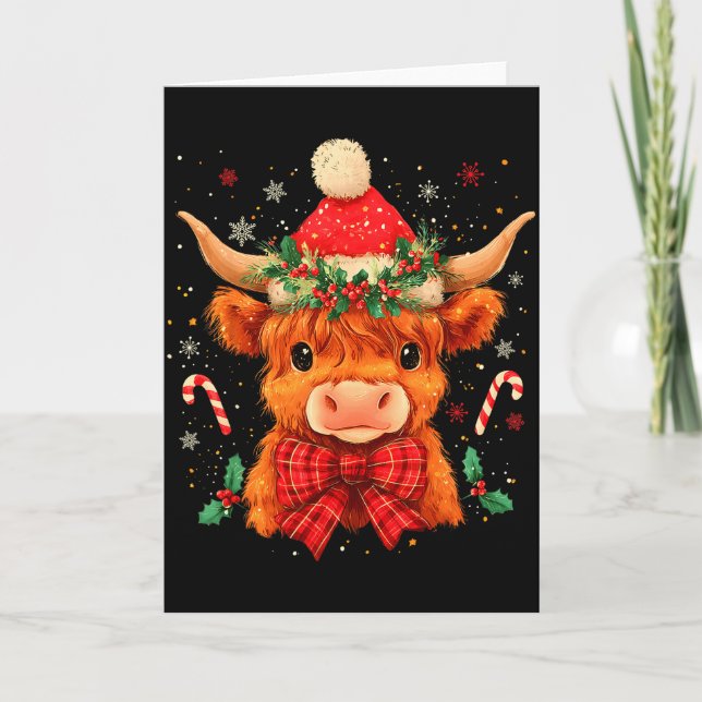 Cartão Cute Christmas Highland Cow Mooey Xmas Heifer Sant (Frente)