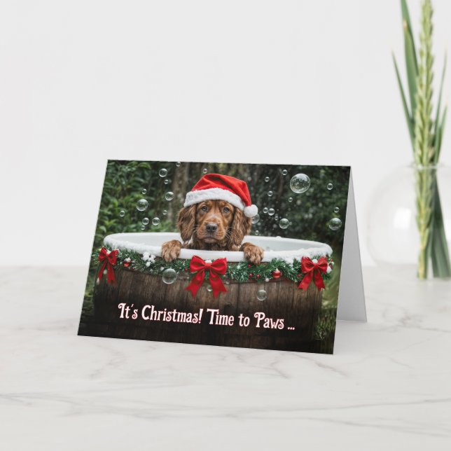 Cartão Cute Christmas Holiday with Irish Setter Puppy  (Frente)