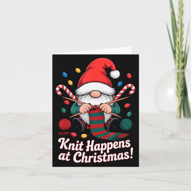 Cartão Cute Christmas Knitting Gnome Yarn Xmas For Men Wo (Frente)