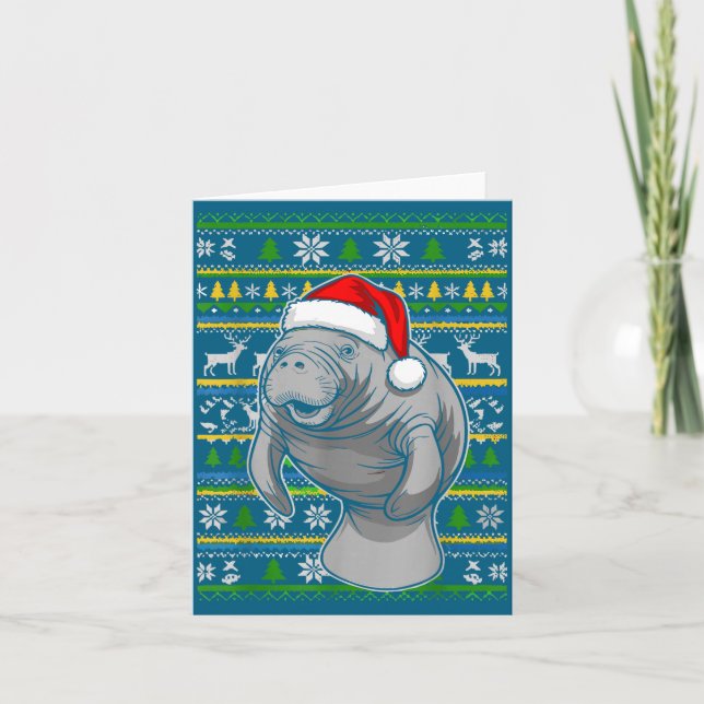 Cartão Cute Christmas Manatee Shirt, Manatee Ugly Xmas Sw (Frente)