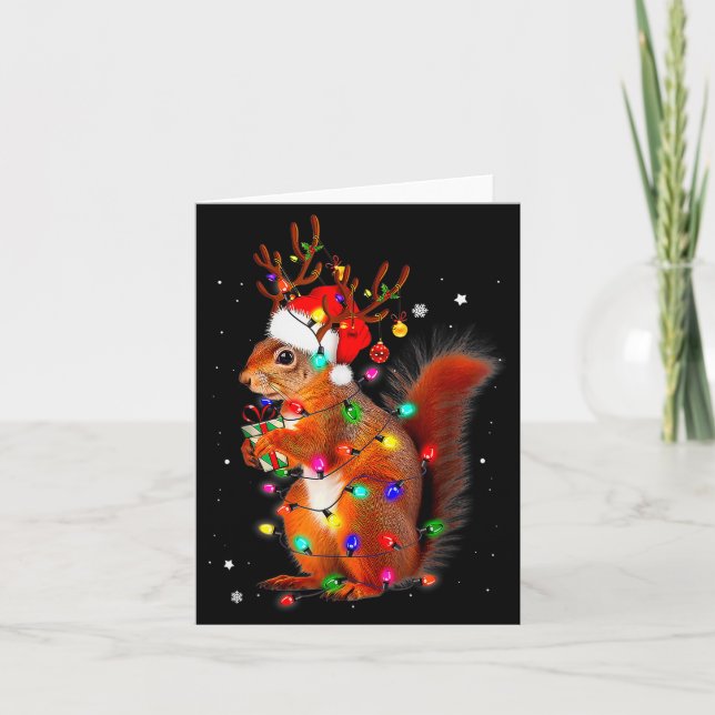 Cartão Cute Christmas Squirrel Lights Reindeer Xmas Holid (Frente)