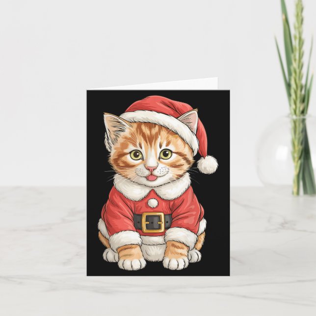 Cartão Cute Christmas Tabby Cat Santa  (Frente)