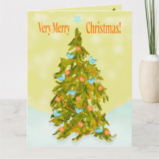 Cartão Cute Christmas Tree with Blue Birds