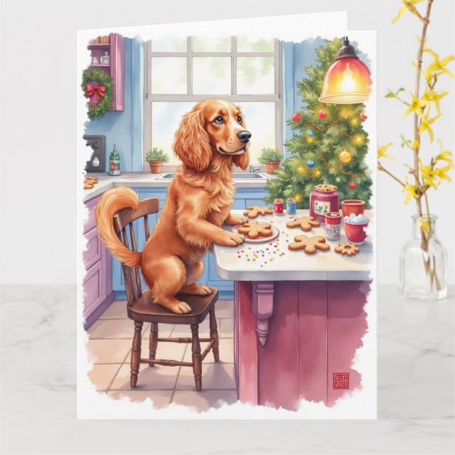Cartão Cute Cocker Spaniel Gingerbread Baking Christmas (Flor Amarela)