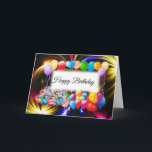 Cartão Cute, Colorful Balloons, Fireworks, Birthday<br><div class="desc">Birthday Card feature a cute,  colorful balloons & fireworks,  with text... Happy Birthday...  On the inside is the white background with text... Happy Birthday... .On the back is the white background. You can easily personalize with your choice of text.</div>
