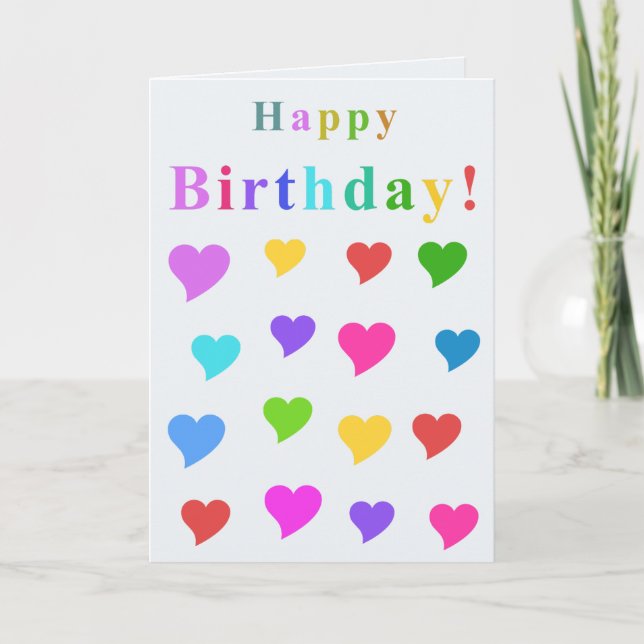 Cartão Cute Colorful Hearts and Happy Birthday Card (Frente)