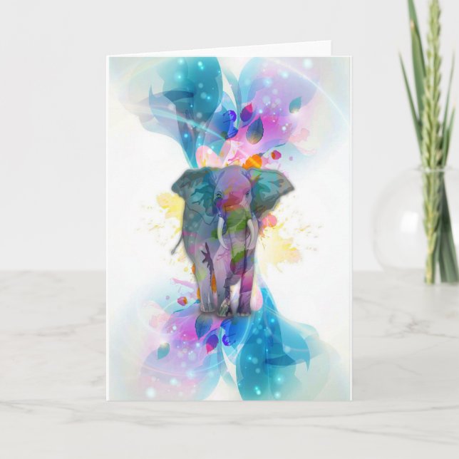 Cartão cute colourful watercolours splatters elephant (Frente)