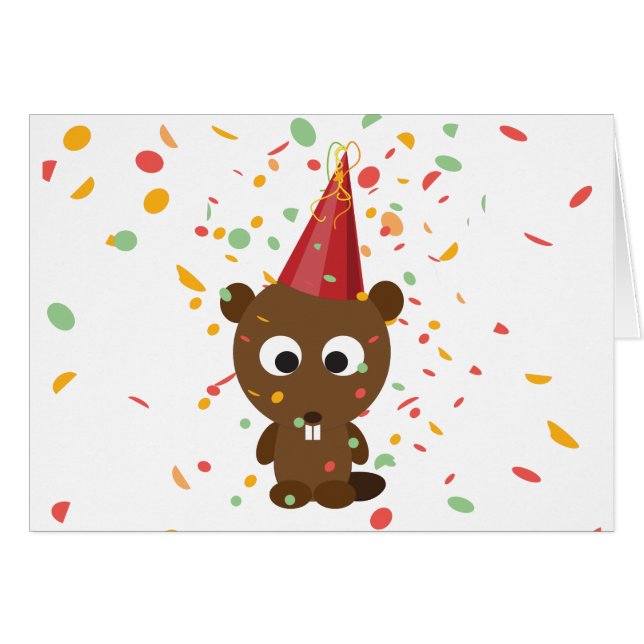 Cartão Cute Confetti Party Beaver (Frente horizontal)
