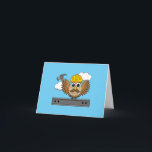 Cartão Cute Construction Worker Owl with Hard Hat Cartoon<br><div class="desc">An illustration of a cute cartoon construction worker owl with a yellow hard hat and a hammer on a steel beam. This kawaii adorable owl with beautiful mustache wanted to brag his new job, to be a builder! This cute design is best gift idea for men, dad's birthday, father's day,...</div>