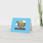 Cartão Cute Construction Worker Owl with Hard Hat Cartoon<br><div class="desc">An illustration of a cute cartoon construction worker owl with a yellow hard hat and a hammer on a steel beam. This kawaii adorable owl with beautiful mustache wanted to brag his new job, to be a builder! This cute design is best gift idea for men, dad's birthday, father's day,...</div>