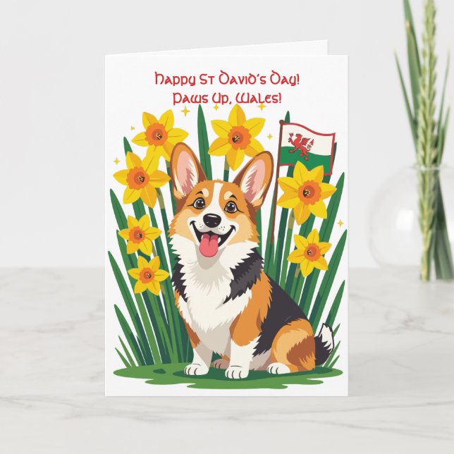 Cartão Cute Corgi Dog Amongst Daffodils Supporting Wales (Frente)