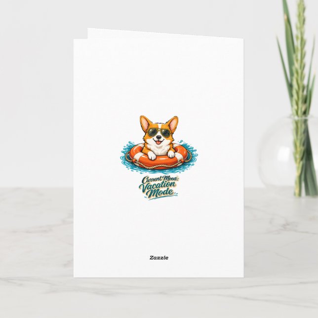 Cartão Cute Corgi "Vacation Mode" Summer Design (Verso)