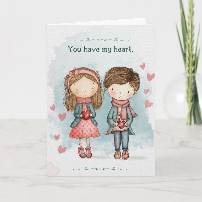 Cartão Cute Couple in Love Romance Valentines Day Card (Frente)