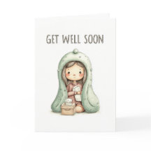 Cute Cozy Girl Under Blanket Get Well Soon