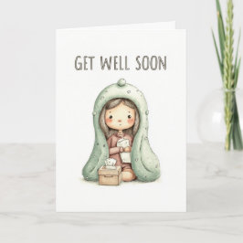 Cartão Cute Cozy Girl Under Blanket Get Well Soon