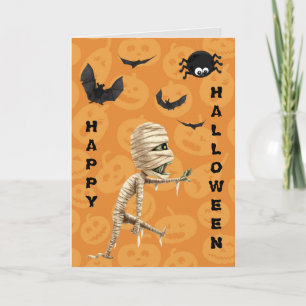 Cartão Cute Crianças Zumbis Andando no Halloween