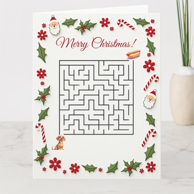 Cartão Cute Dachshund Dog Christmas Maze Puzzle Holiday (Frente)
