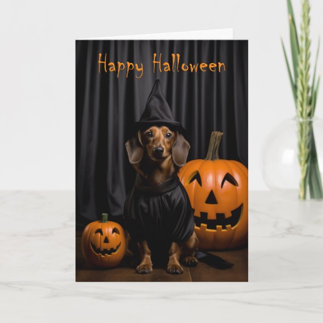 Cartão Cute Dachshund Halloween (Frente)