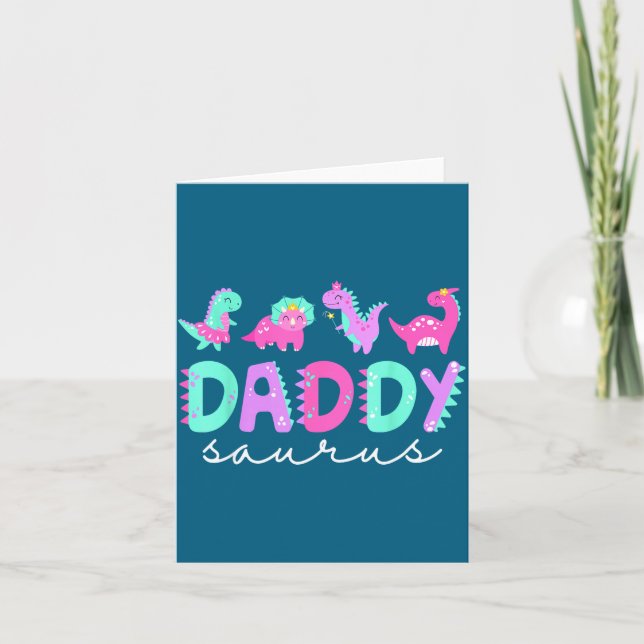 Cartão Cute Daddy Saurus Dad Dinosaur Birthday Boy Girl F (Frente)