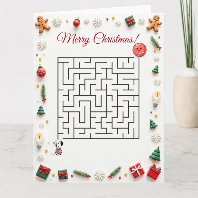 Cartão Cute Dalmatian Dog Christmas Maze Puzzle Holiday (Frente)