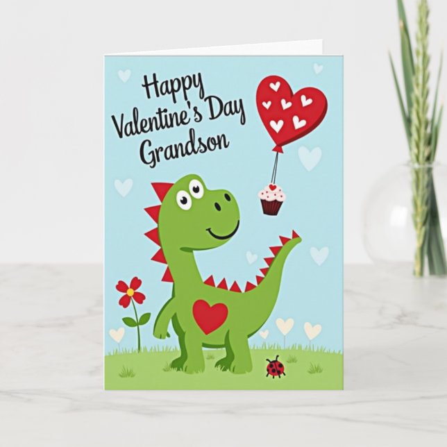 Cartão Cute Dinosaur Grandson Valentines Card (Frente)