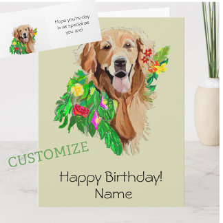 Cartão Cute Dog Amid Flowers Golden Retriever Birthday