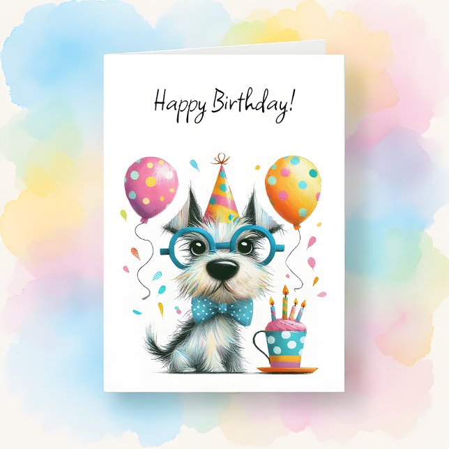 Cartão Cute Dog in Glasses and a Party Hat Birthday (Criador carregado)