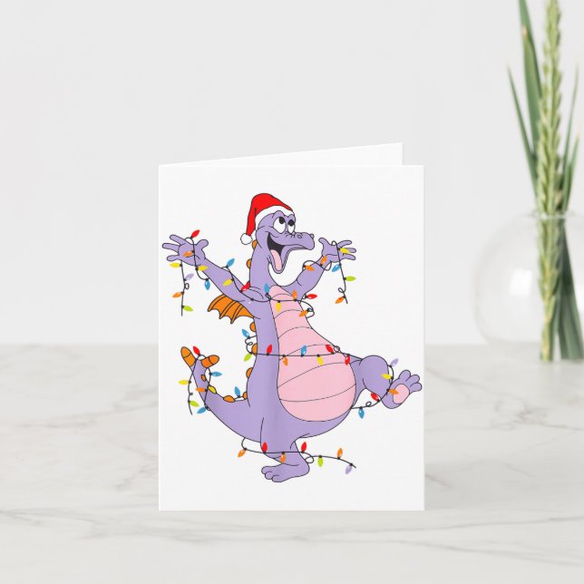 Cartão Cute Dragon Christmas Lights Santa Hat Animal Men  (Frente)