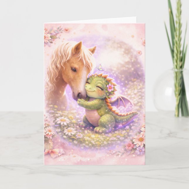 Cartão Cute Dragon & Horse Friendship Greeting Card (Frente)