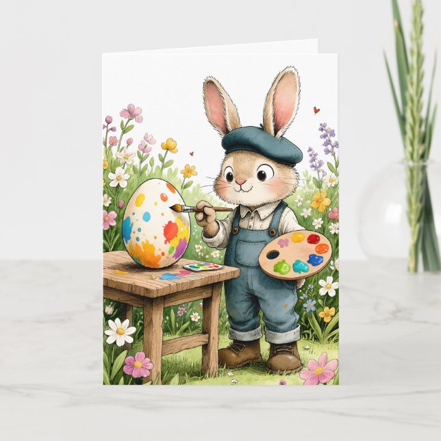 Cartão Cute Easter Bunny Painting Egg Whimsical Easter (Frente)