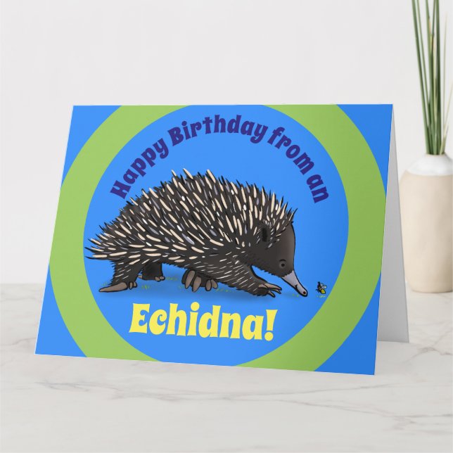 Cartão Cute echidna with bee cartoon birthday card (Frente)