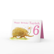 Cute echidna wtercolor running girls 6th birthday