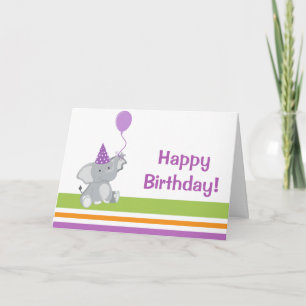 Cartão Cute Elephant & Balloon Birthday Greeting Card