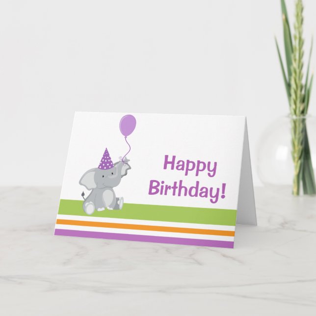 Cartão Cute Elephant & Balloon Birthday Greeting Card (Frente)