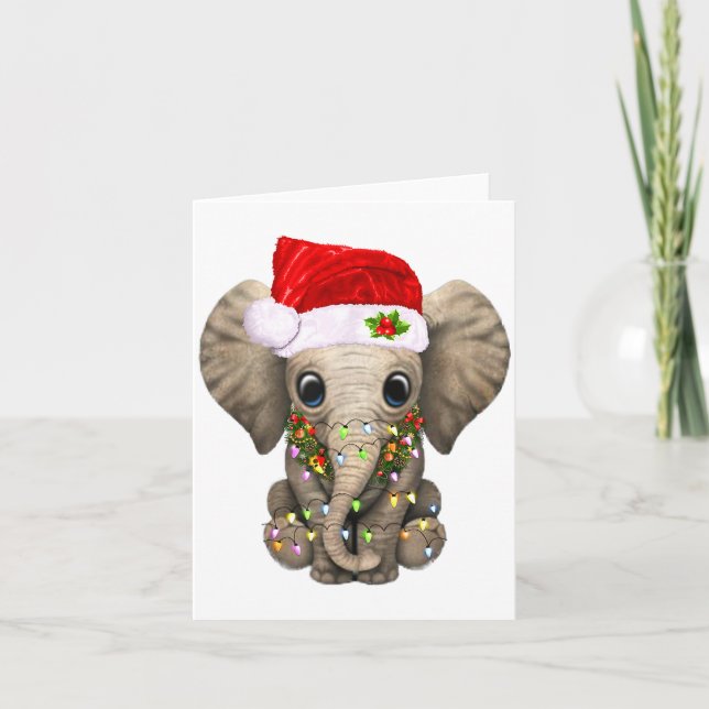 Cartão Cute Elephant Christmas Light Funny Elephant Lover (Frente)