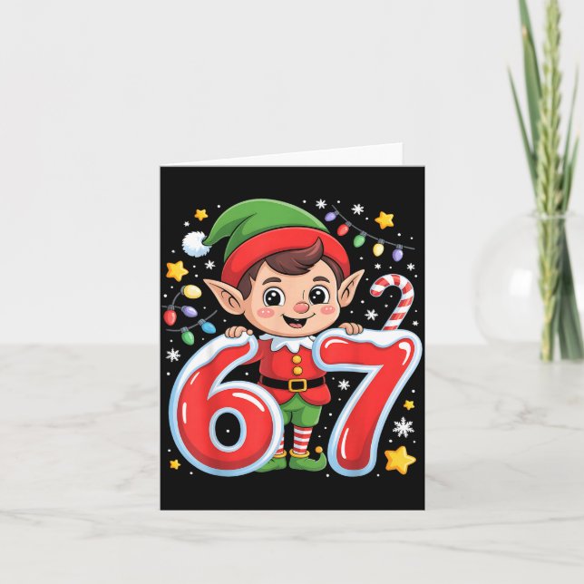 Cartão Cute Elf Six Seven 6 7 Meme Funny Christmas Costum (Frente)