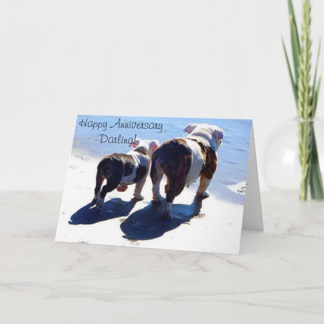 Cartão Cute English Bulldogs Happy Anniversary Card (Frente)
