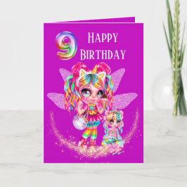 Cartão Cute fairy ninth birthday rainbow anime magic