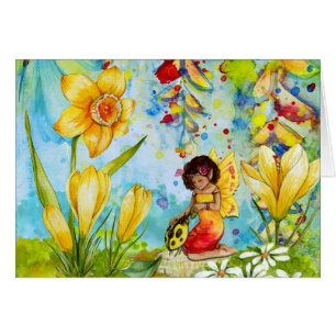 Cartão Cute Fairy With A Ladybug Greeting Card