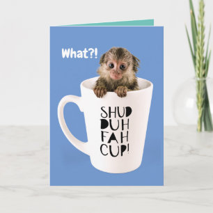 Cartão Cute Finger Monkey In A Cup Complimentary Birthday
