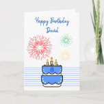Cartão Cute Fireworks and Cake Blue Boy 8th Birthday<br><div class="desc">Cute Fireworks and Cake Blue Boy 8th Birthday, a nice and unique design made for anyone looking for a grandson 8th birthday card, son 8th birthday card or boy 8th birthday card, this one is intended for you. The design features a cute birthday cake with some fireworks, something funny and...</div>